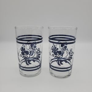 Vintage Pfaltzgraff Folk Art Juice Water Glassware Tumbler Glasses